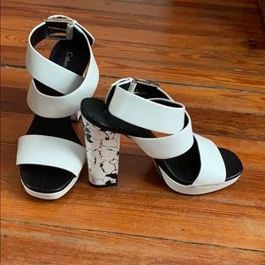 Calvin Klein - White Printed Strap Heels